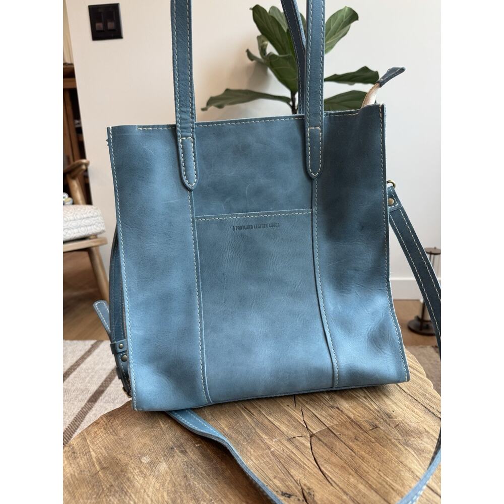 Portland Leather Goods Lola Large Zip Tote Crossbody Shoulder Aqua Blue - Picture 2 of 11